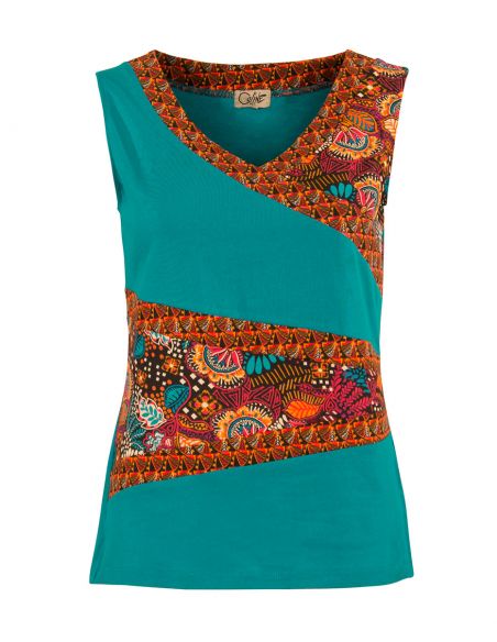 Camiseta 97% algodon 3% elastano sin mangas con patchs