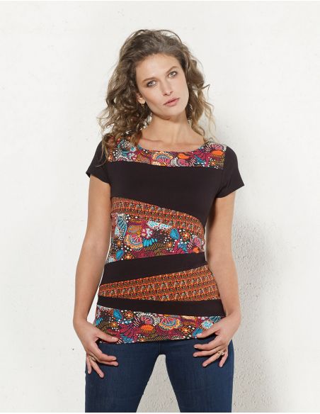 Camiseta 97% algodon 3% elastano mangas cortas con patchs