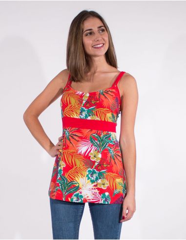 Camiseta 97% algodon 3% elastano tirantes estampado vegetal