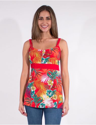 Camiseta 97% algodon 3% elastano tirantes estampado vegetal