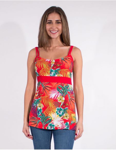 Camiseta 97% algodon 3% elastano tirantes estampado vegetal