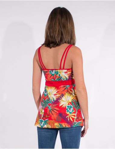 Camiseta 97% algodon 3% elastano tirantes estampado vegetal