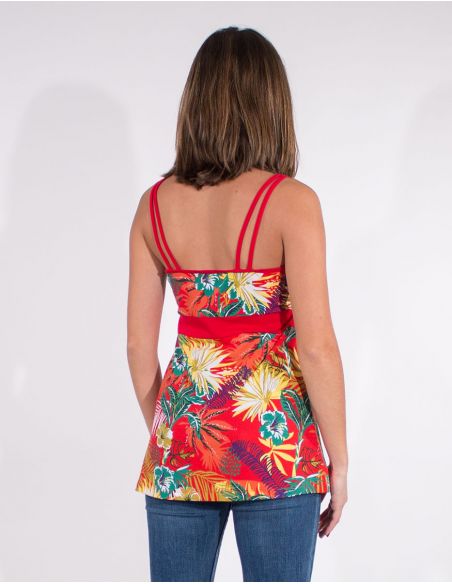 Camiseta 97% algodon 3% elastano tirantes estampado vegetal