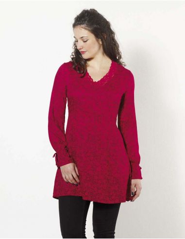 Tunica viscosa cuello encaje estampado floreado