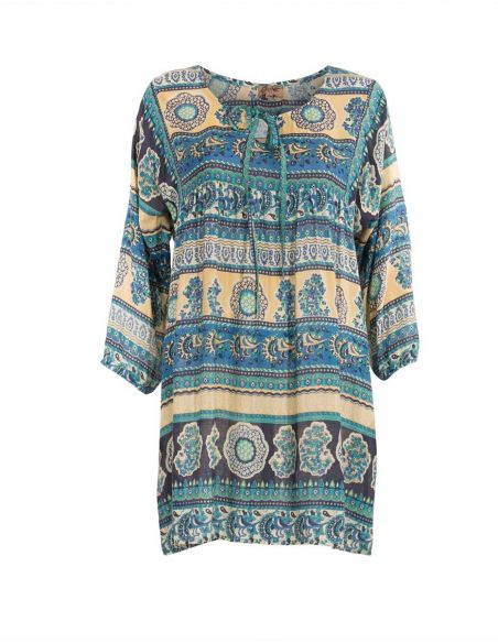 Tunica viscosa mangas 3/4 estampado indio