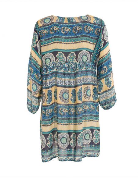 Tunica viscosa mangas 3/4 estampado indio