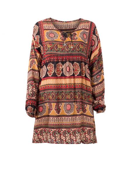 Tunica viscosa mangas 3/4 estampado indio