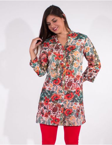 Tunica velo de algodon mangas 3/4 estampado boheme