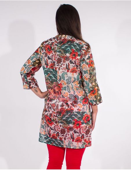 Tunica velo de algodon mangas 3/4 estampado boheme