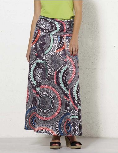 Falda larga malla 95% poliester5% elastano estampado maori
