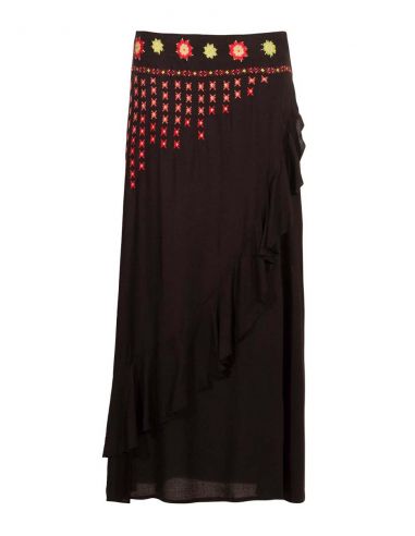 Falda larga viscosa bordado