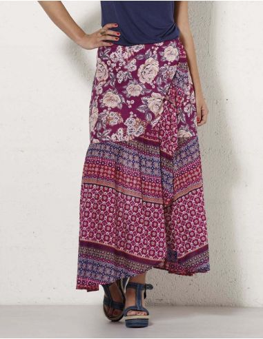 Falda velo de algodon con volantes estampado bolywood y ramo