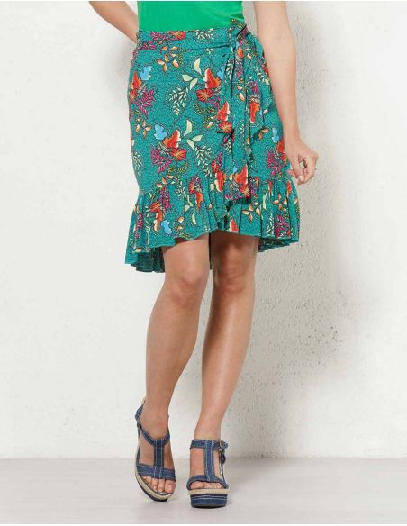 Falda corta viscosa cruzada estampado grappe