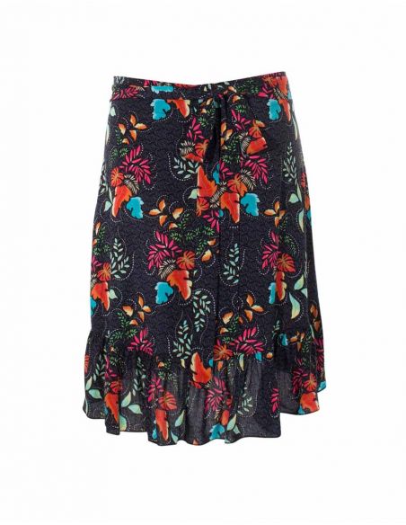 Falda corta viscosa cruzada estampado grappe