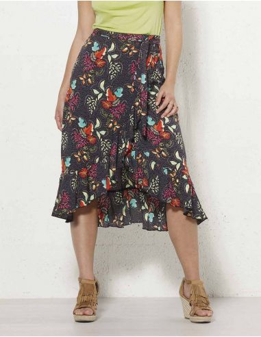 Falda larga viscosa cruzada estampado grappe