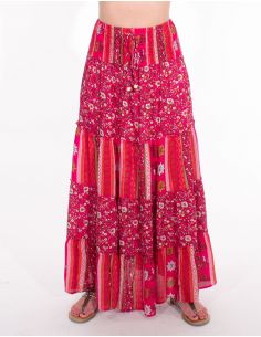 Falda larga viscosa con volantes estampado indiana 2