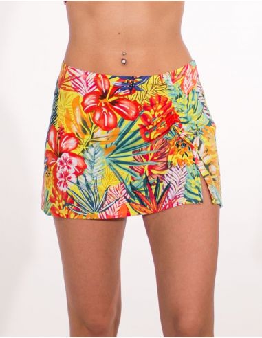 Falda corta malla 96% poliester 4% elastano estampado paraiso