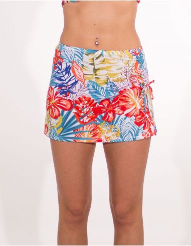 Falda corta malla 96% poliester 4% elastano estampado paraiso