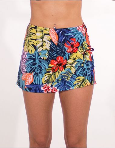 Falda corta malla 96% poliester 4% elastano estampado paraiso
