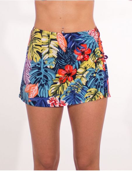 Falda corta malla 96% poliester 4% elastano estampado paraiso