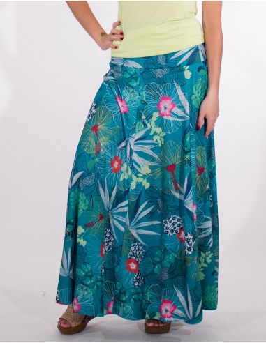 Falda larga malla 95% poliester 5% elastano estampado hibiscus
