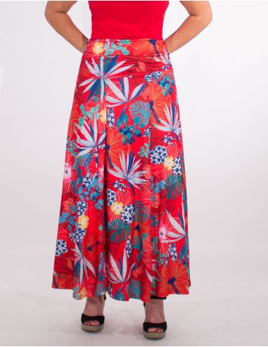 Falda larga malla 95% poliester 5% elastano estampado hibiscus