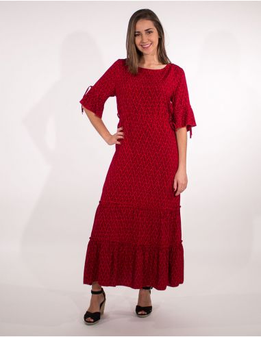 Vestido largo viscosa mangas cortas estampado paon