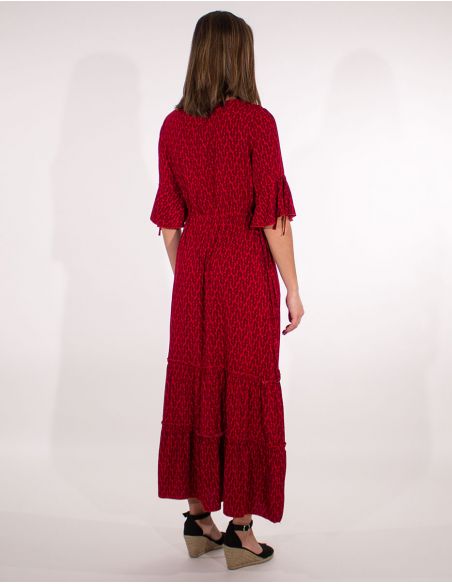 Vestido largo viscosa mangas cortas estampado paon