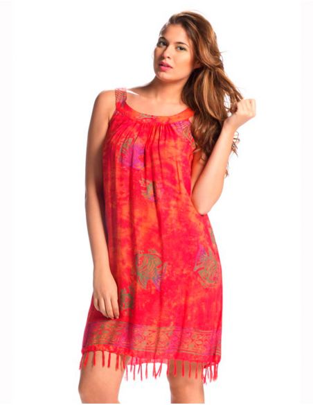 Minivestido viscosa flecos