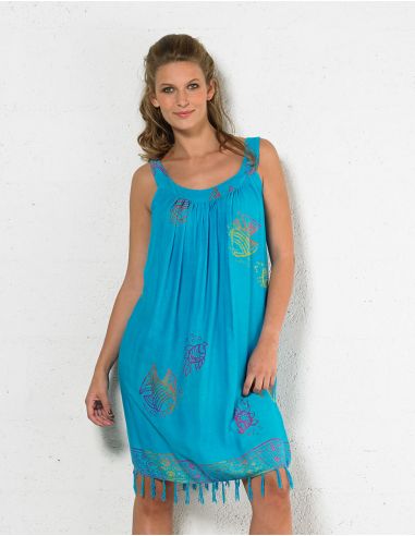 Minivestido viscosa flecos