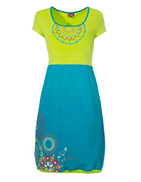 Robe Coton Manches Courtes Motif Place