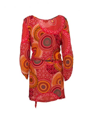 Vestido viscosa mangas 3/4 estampado kenya