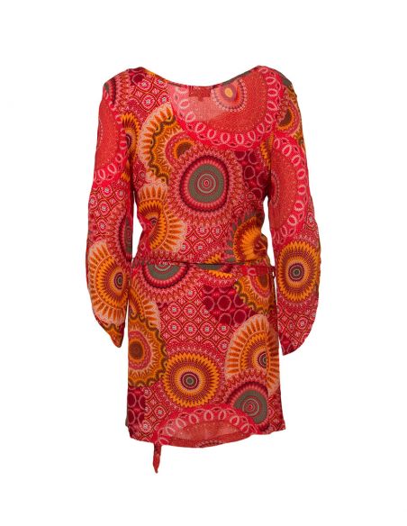 Vestido viscosa mangas 3/4 estampado kenya