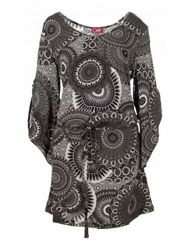 Vestido viscosa mangas 3/4 estampado kenya