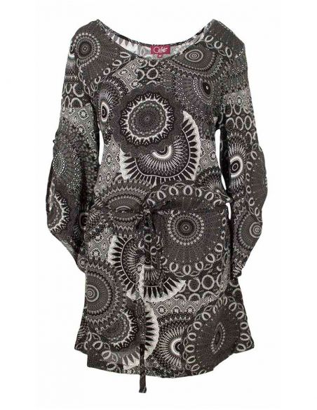 Vestido viscosa mangas 3/4 estampado kenya