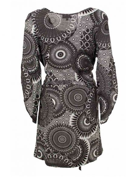 Vestido viscosa mangas 3/4 estampado kenya