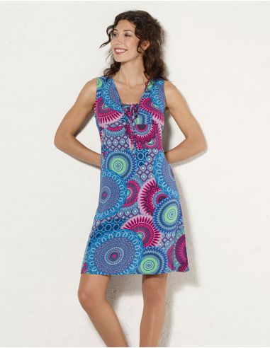 Vestido viscosa sin mangas estampado kenya