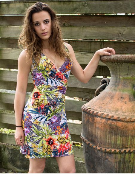 Vestido malla 96% poliester4% elastano sin mangas estampado botanico