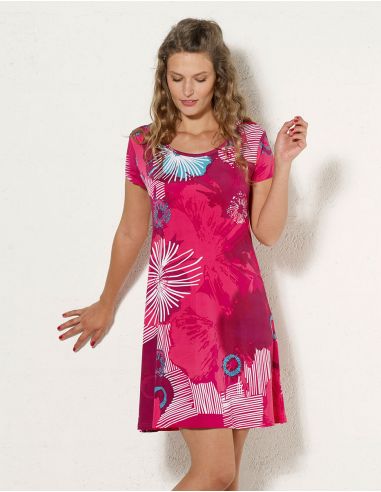 Vestido malla 96% poliester 4% elastano mangas cortas estampado abysse