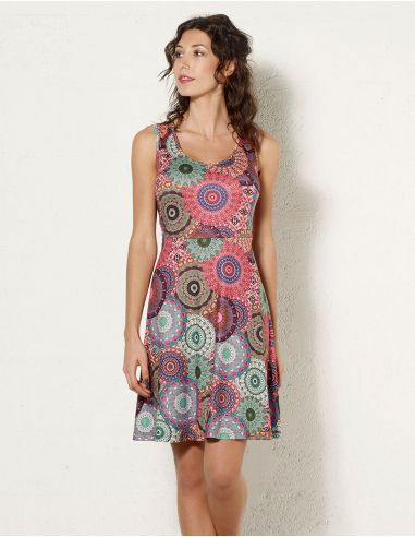 Vestido malla 95% poliester 5% elastano sin mangas estampado tam tam 