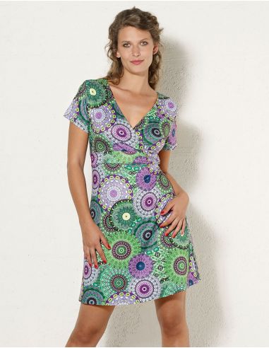Vestido malla 95% poliester 5% elastano mangas cortas estampado tam tam 