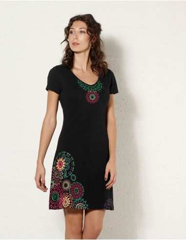 Vestido malla 97% algodon 3% elastano mangas cortas estampado place