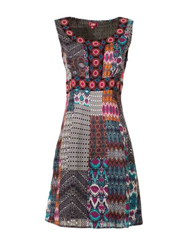 Vestido algodon doblado estampado patch ikat 