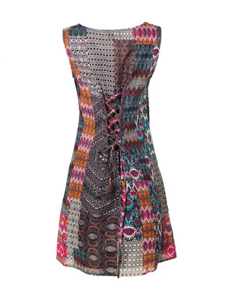 Vestido algodon doblado estampado patch ikat 