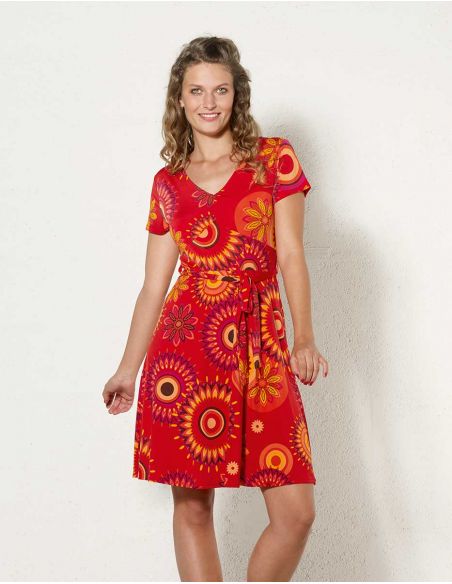 Vestido malla 96% poliester 4% elastano estampado pique mangas cortas