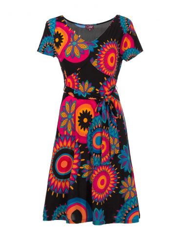 Vestido malla 96% poliester 4% elastano estampado pique mangas cortas