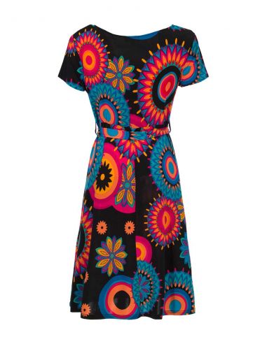 Vestido malla 96% poliester 4% elastano estampado pique mangas cortas