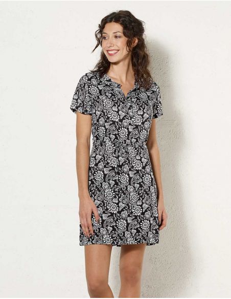 Vestido viscosa mangas cortas estampado florecilla