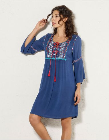 Vestido crepe de viscosa bordado