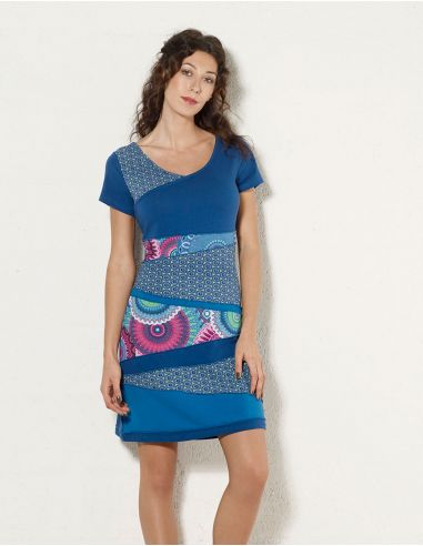 Vestido malla 97% algodon 3% elastano patch mangas cortas